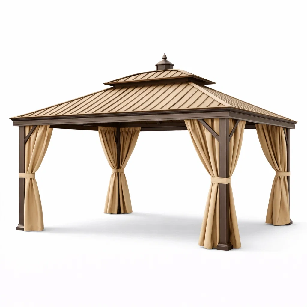 Pavillon aus Metall mit Polyesterstoff Beige 3x4 m-homfetra