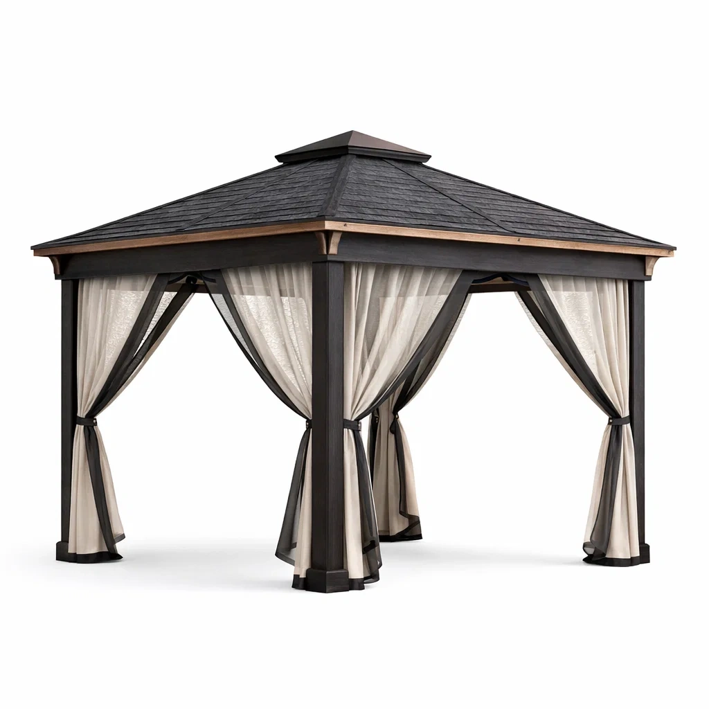 Aluminium Pavillon mit Vorhang 300x300x260 cm-homfetra