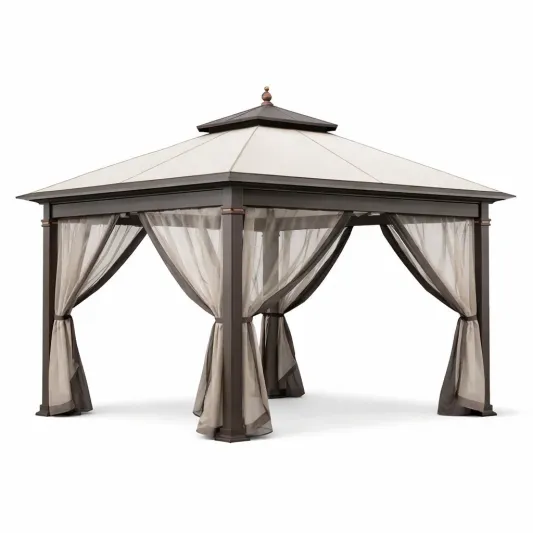 Pavillon Aluminium 300x300 cm Netzgewebe Beige/Braun-homfetra