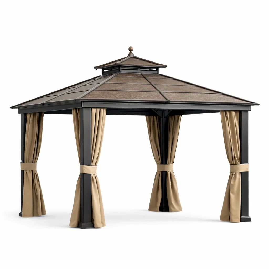Pavillon 3x3m aus Aluminium mit Polyester-Vorhängen-homfetra
