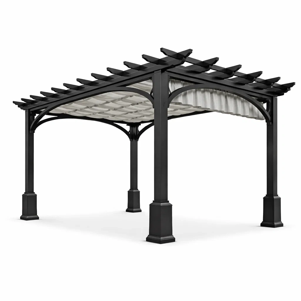Aluminium Pergola mit verstellbarem Polyesterdach 300x300x220 cm Schwarz/Weiß-homfetra