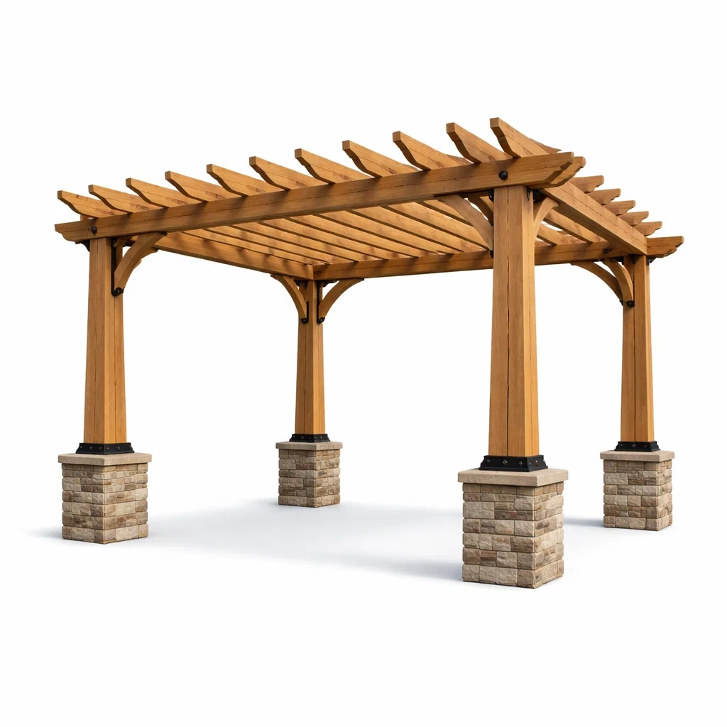 Holzpergola mit Steinfundament-homfetra
