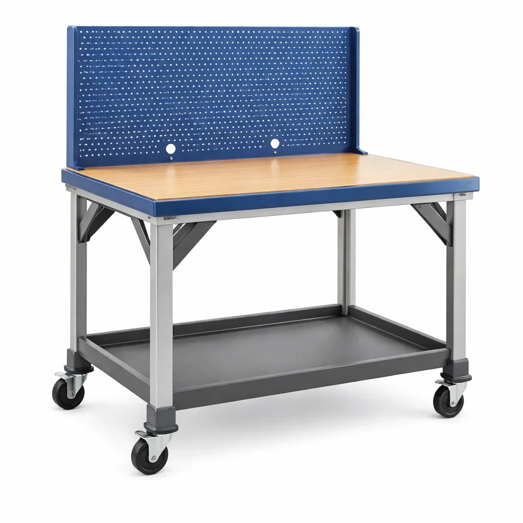 Werkbank mit Stahlrahmen und Sperrholzplatte 120x80x150cm Blau/Grau-homfetra