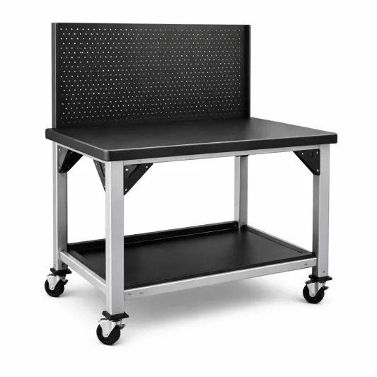 Werkbank aus Stahl und MDF mit Rollen 120x60x90 cm Schwarz-homfetra
