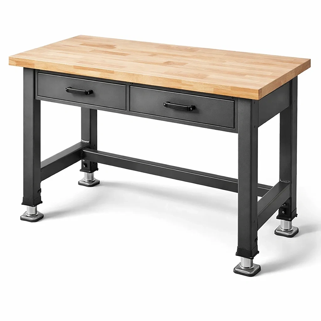 Werkbank mit Holzplatte und Stahlrahmen, 120 cm x 60 cm x 90 cm-homfetra