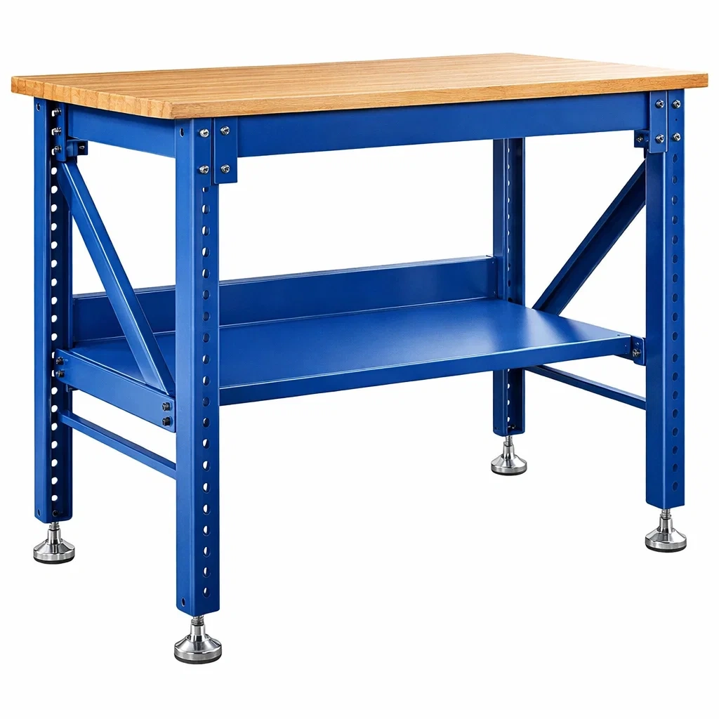 Werkbank Holz Blau Stahl 120x60x90 cm-homfetra