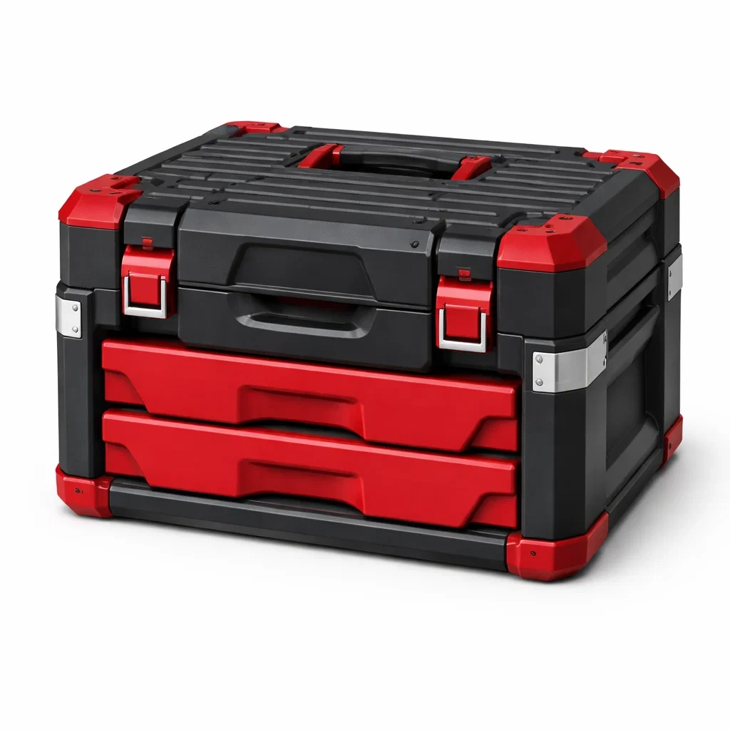 Werkzeugkoffer mit Schubladen Polypropylen Schwarz/Rot 43cm x 30cm x 25cm-homfetra