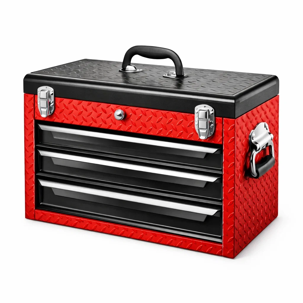 Metall-Werkzeugkasten mit 3 Schubladen Rot Schwarz 51x22x30 cm-homfetra
