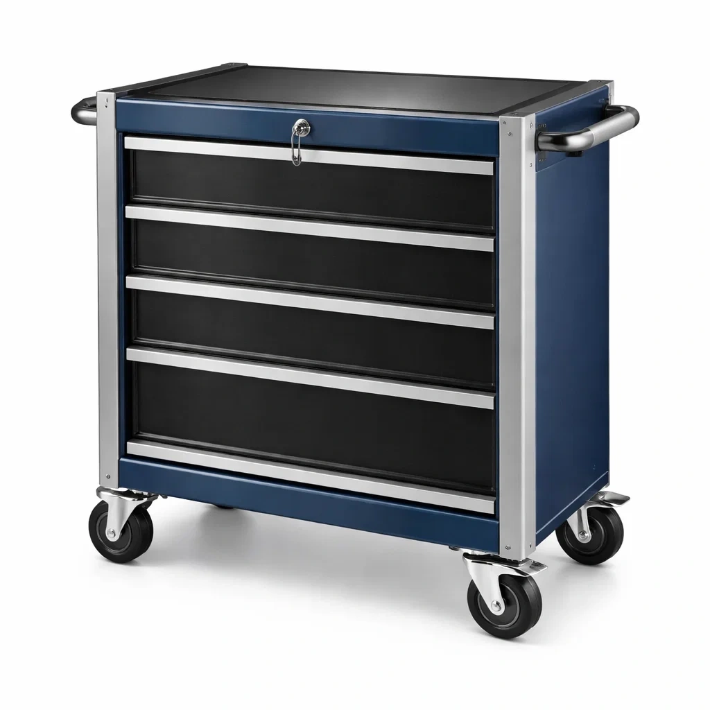 Werkzeugwagen aus Metall mit Fünf Schubladen Blau/Schwarz-homfetra