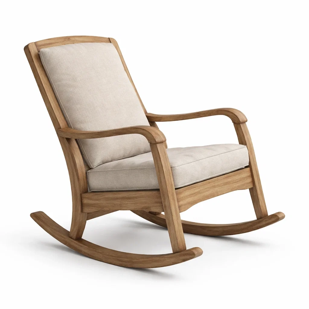 Schaukelstuhl aus Holz mit Stoffpolster Beige-homfira