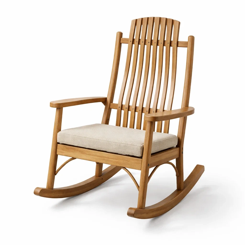 Schaukelstuhl aus Holz mit Leinenkissen Mittelbraun Beige-homfira