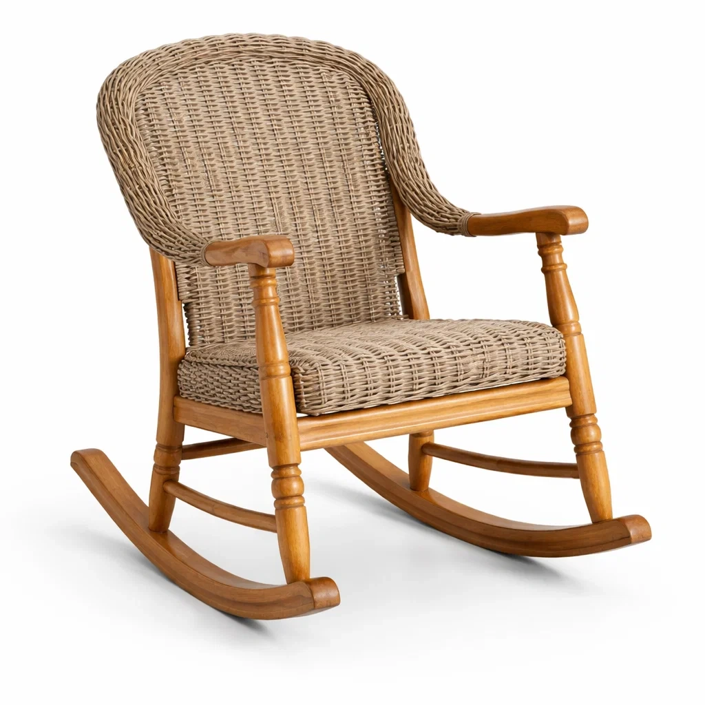 Schaukelstuhl aus Rattan und Holz 60x80x90 cm Braun-homfira