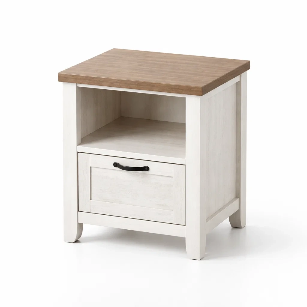 Nachttisch Holz Weiß/Braun mit Schublade und Regal 50x40x60cm-homfira
