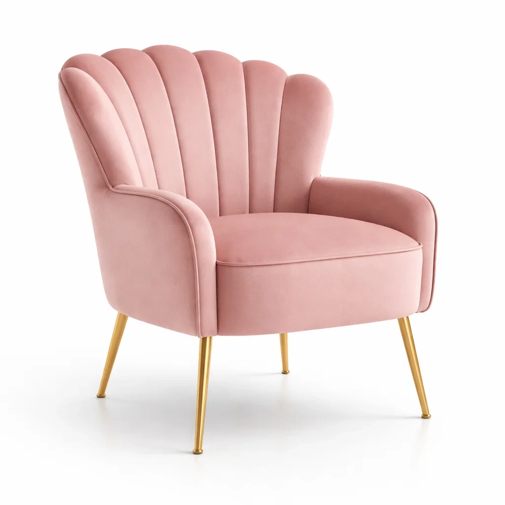 Samt Sessel Rosa mit goldenen Metallbeinen-homfira