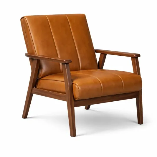 Sessel Leder Braun mit Holzrahmen-homfira