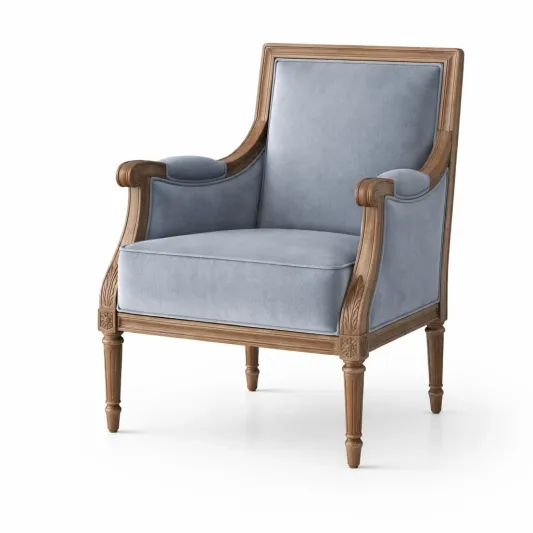 Sessel Holzrahmen mit blauer Polsterung-homfira