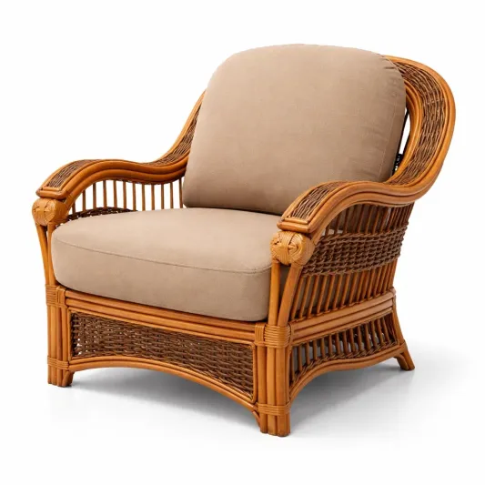 Rattan Stuhl mit Kissen Beige-homfira