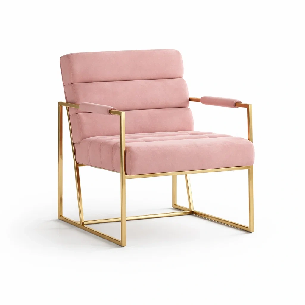 Stuhl Rosa Samt mit goldenem Metallrahmen-homfira