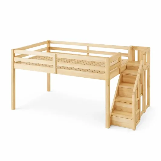 Hochbett mit Treppe aus Kiefernholz 200x90 cm-homfira