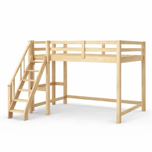 Hochbett aus Holz mit Treppe 200x90 cm-homfira