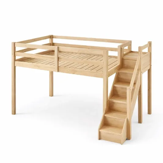 Kinderhochbett aus Massivholz mit Treppe 200x90 cm Natur-homfira