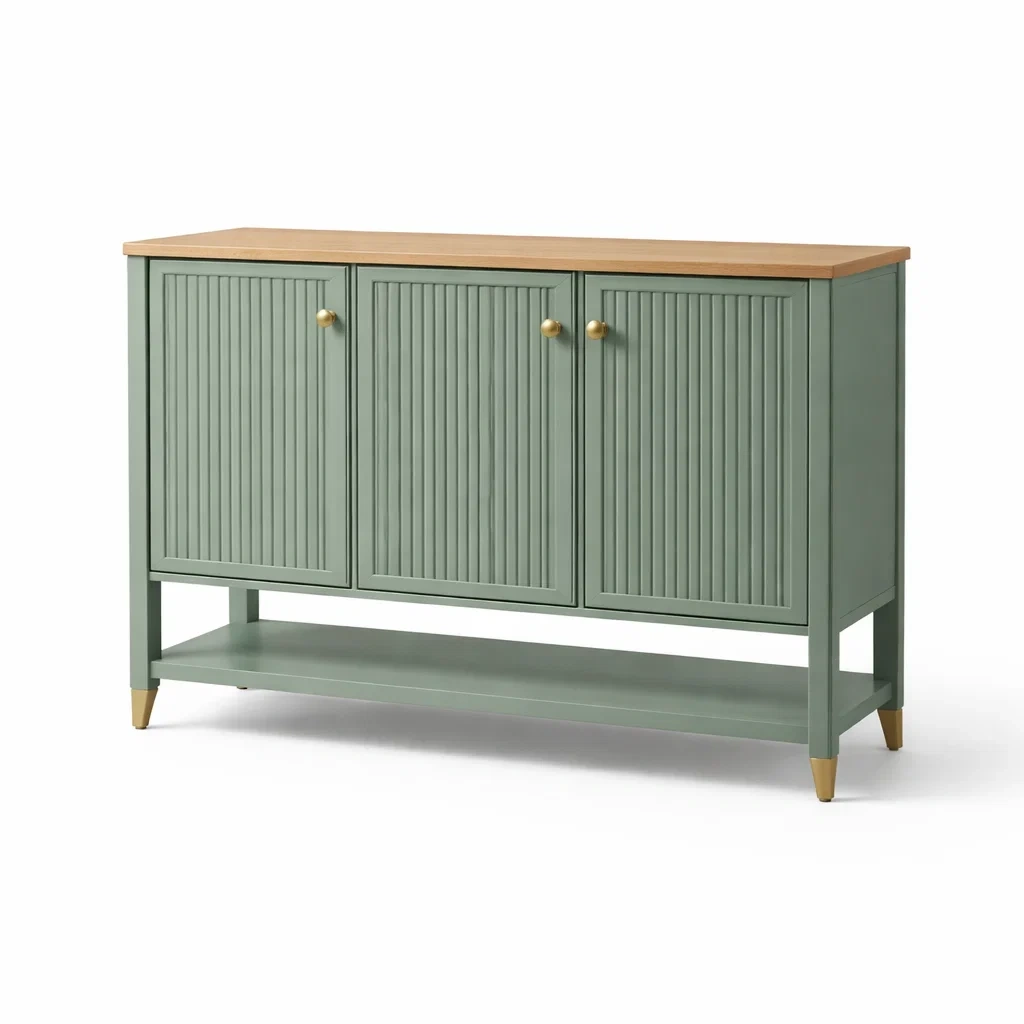Sideboard aus Holz mit 3 Türen Grün 120x40x80cm-homfira