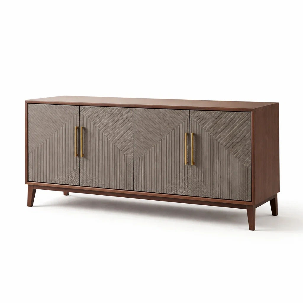 Massivholz-Sideboard mit 3 Türen und Goldgriffen Braun/Grau 150x40x80 cm-homfira