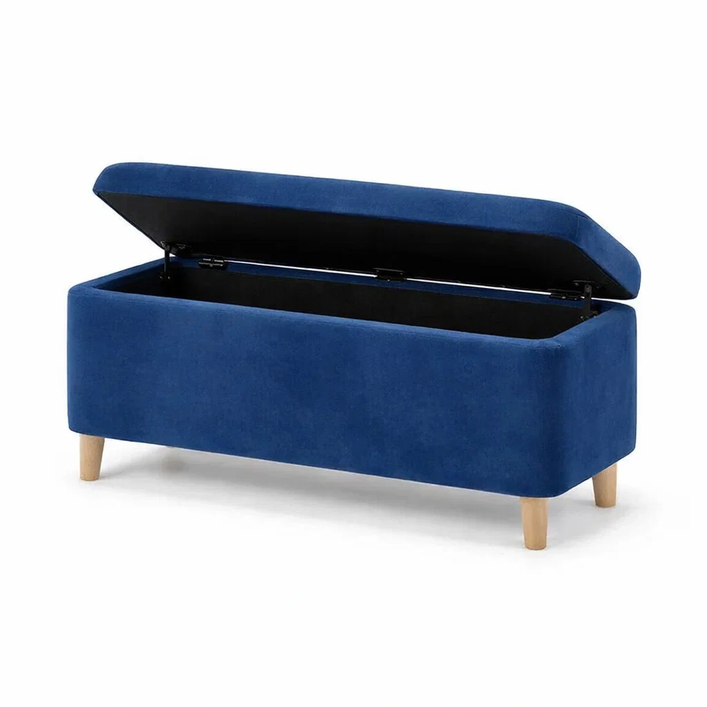 Sitzbank mit Stauraum aus Samt und Holz in Blau-homfira