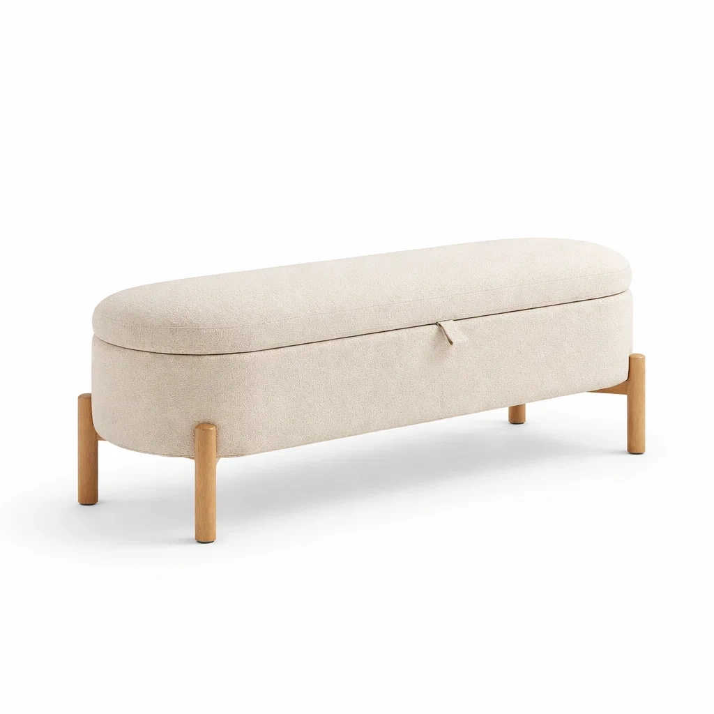 Polsterbank mit Stauraum Beige Eichenholz-homfira