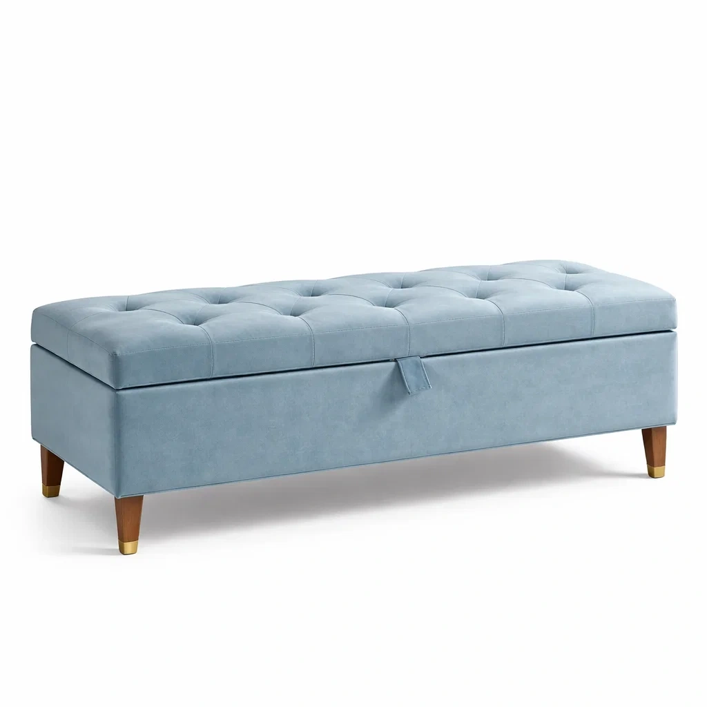 Gepolsterte Samt-Aufbewahrungsbank Blau 120 cm-homfira