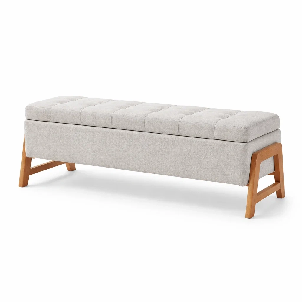 Polsterbank mit Stauraum aus Kiefernholz und Polyester Hellgrau 140 cm-homfira