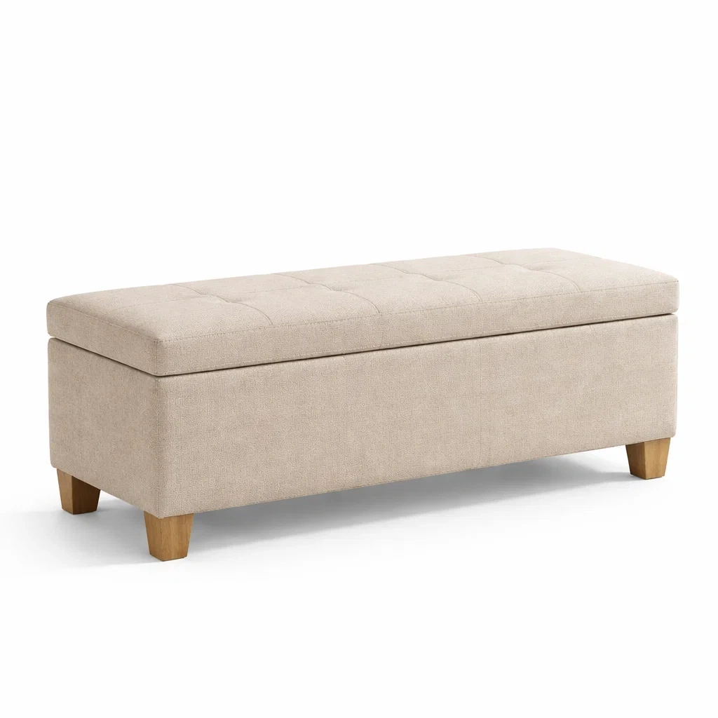 Beige Aufbewahrungsbank mit Holzfüßen, 120 cm-homfira