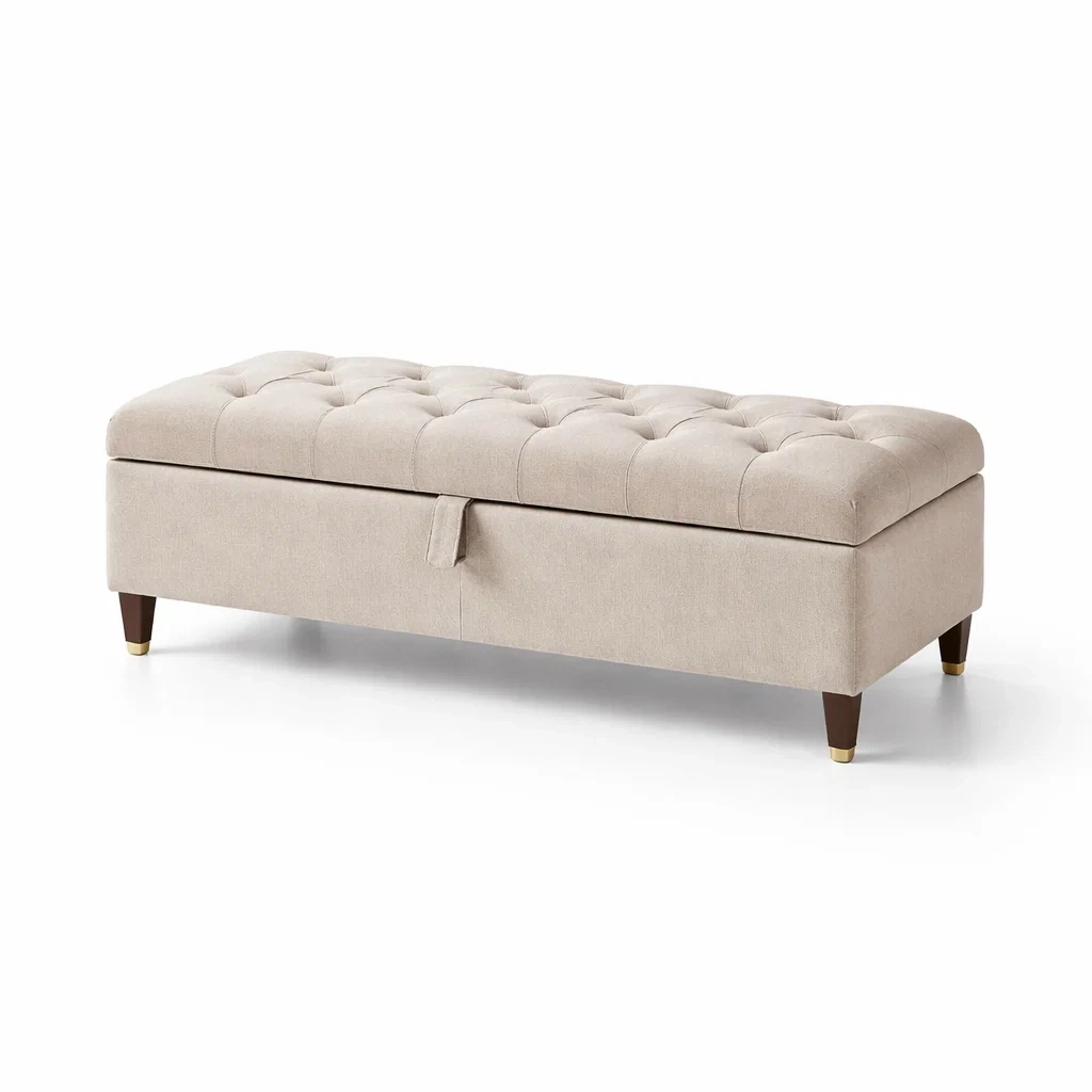 Polsterbank mit Stauraum Beige 120x40x45 cm Holzfüße-homfira