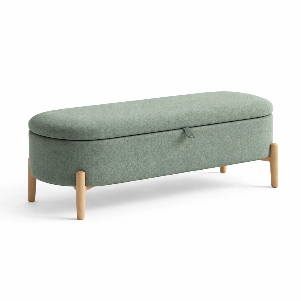 Polsterbank Stoff Grün Eichenholz 120cm-homfira