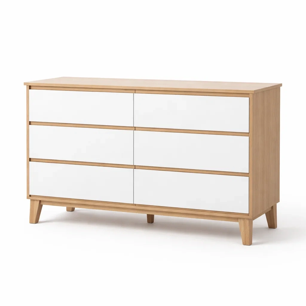 Kommode mit 6 Schubladen MDF-Holz Eiche Weiß-homfira