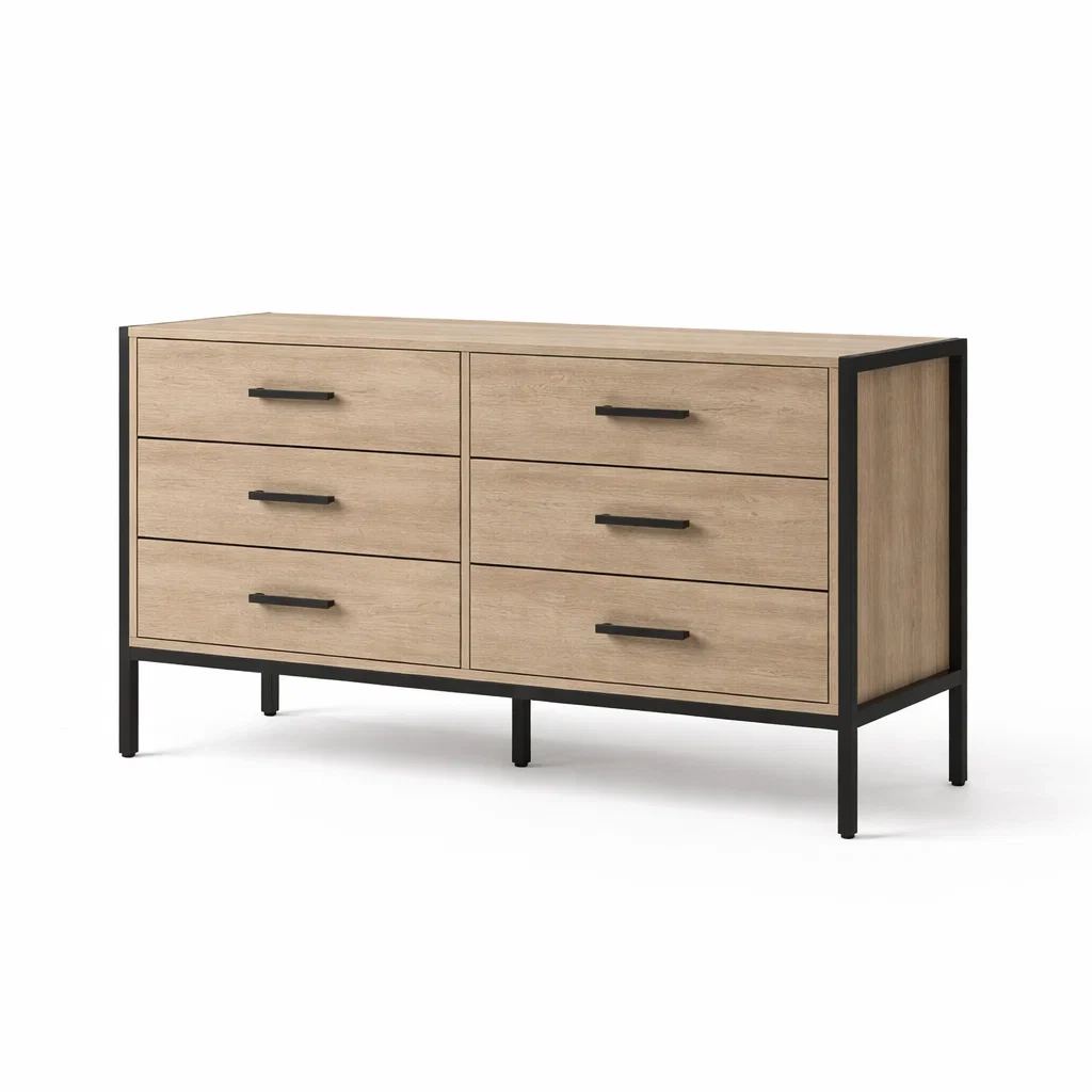 Kommode aus Holz mit 6 Schubladen Eiche Schwarz 120cm-homfira