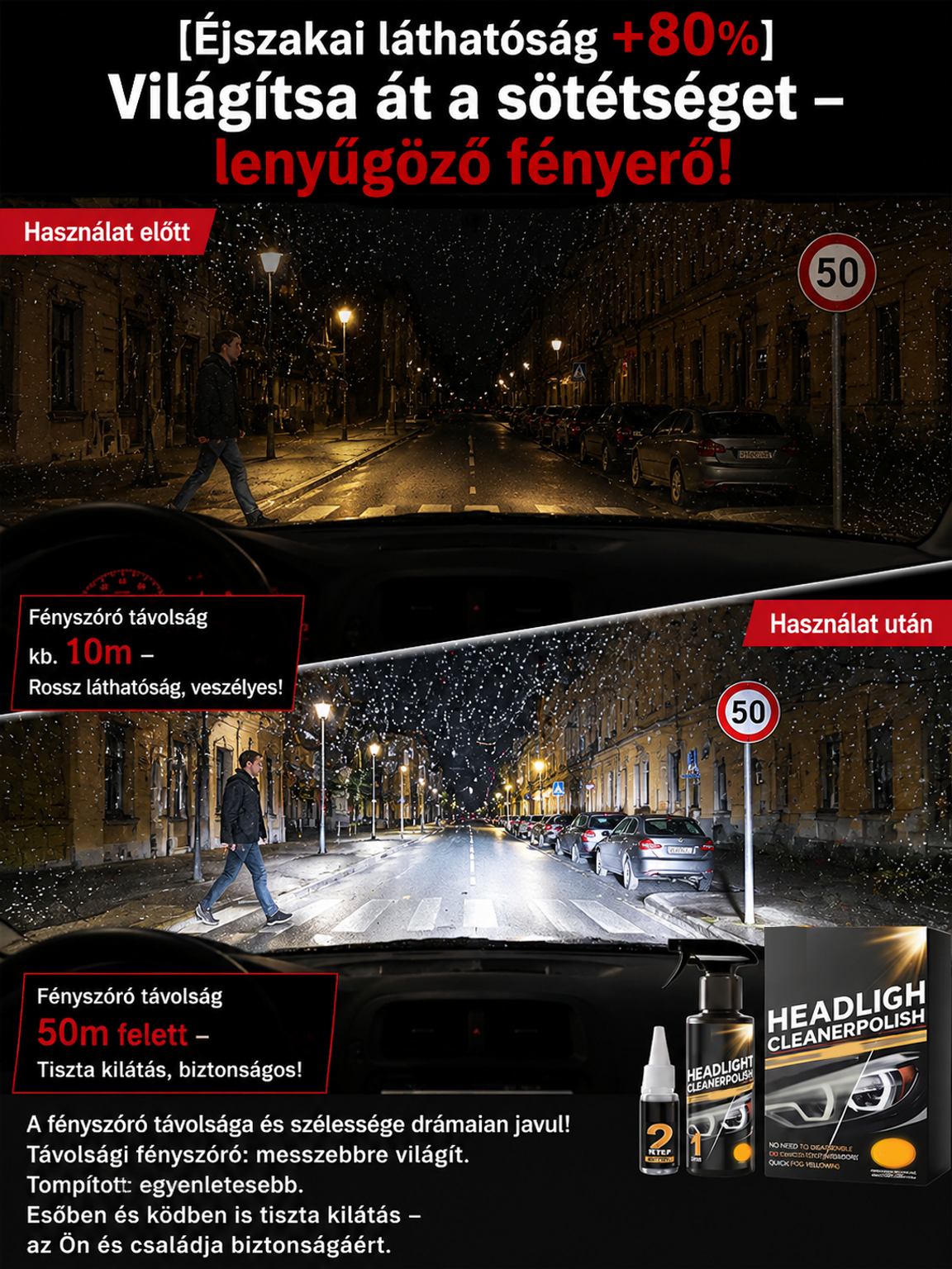 🚨[1 Törlés = Új Lámpa]Hatékony tiszta autó fényszórók felújítási készlet | 3 Perc Alatt Eltünteti a Sárgulást | 12 Hónapos UV Védelem | 80%-kal Jobb Éjszakai Fényerő| Fényesítés + Nano Bevonat | Régi Lámpák Megmentője✨