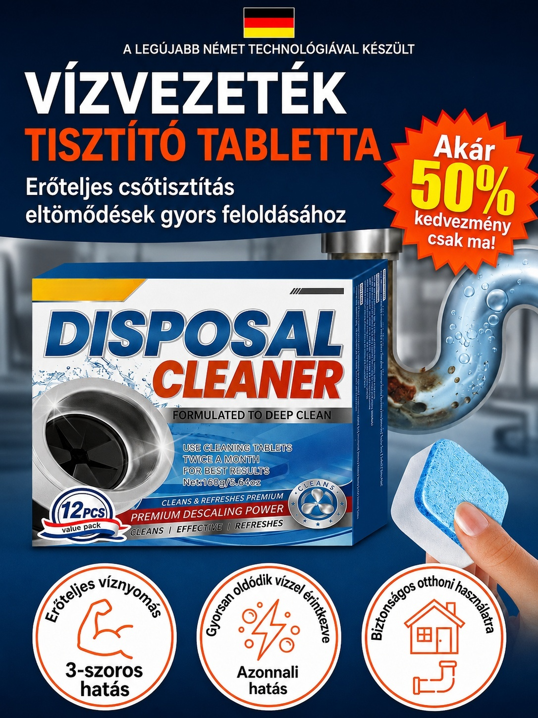 🏠 Otthoni csúcstechnológia |Hatékony Csőtisztító Tabletta - Végleg elpusztítja a bűzt és a rovarokat✨ 【Mondjon búcsút a dugulásoknak és a kellemetlen szagoknak!】 ✨