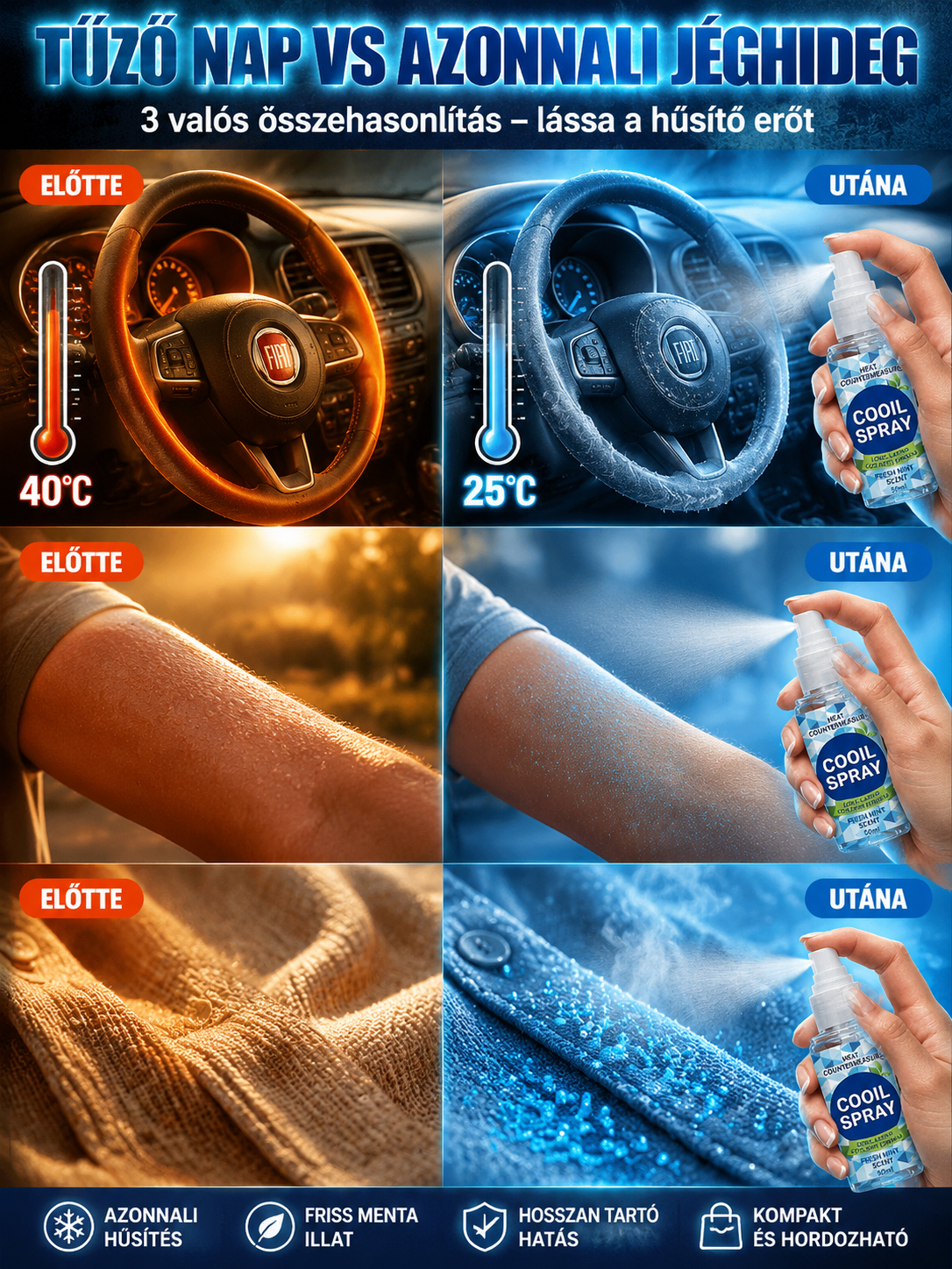 ❄️Tartós frissítő spray| 1 mp alatt -15°C| 3 órás tartós hőpajzs, Természetes menta kivonat, Bőrbarát❄️