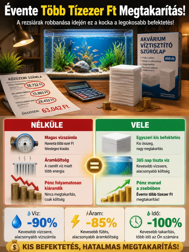 🐟【3 perc tiszta és átlátszó】Akvárium tisztító papír | 365 Nap Vízcsere Nélkül | 10.000x Adszorpció- Kristálytiszta Víz Azonnal 💧