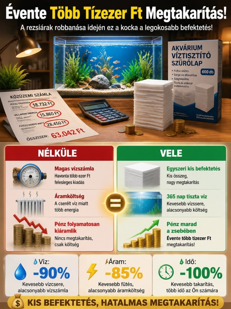 🐟【3 perc tiszta és átlátszó】Akvárium tisztító papír | 365 Nap Vízcsere Nélkül | 10.000x Adszorpció- Kristálytiszta Víz Azonnal 💧