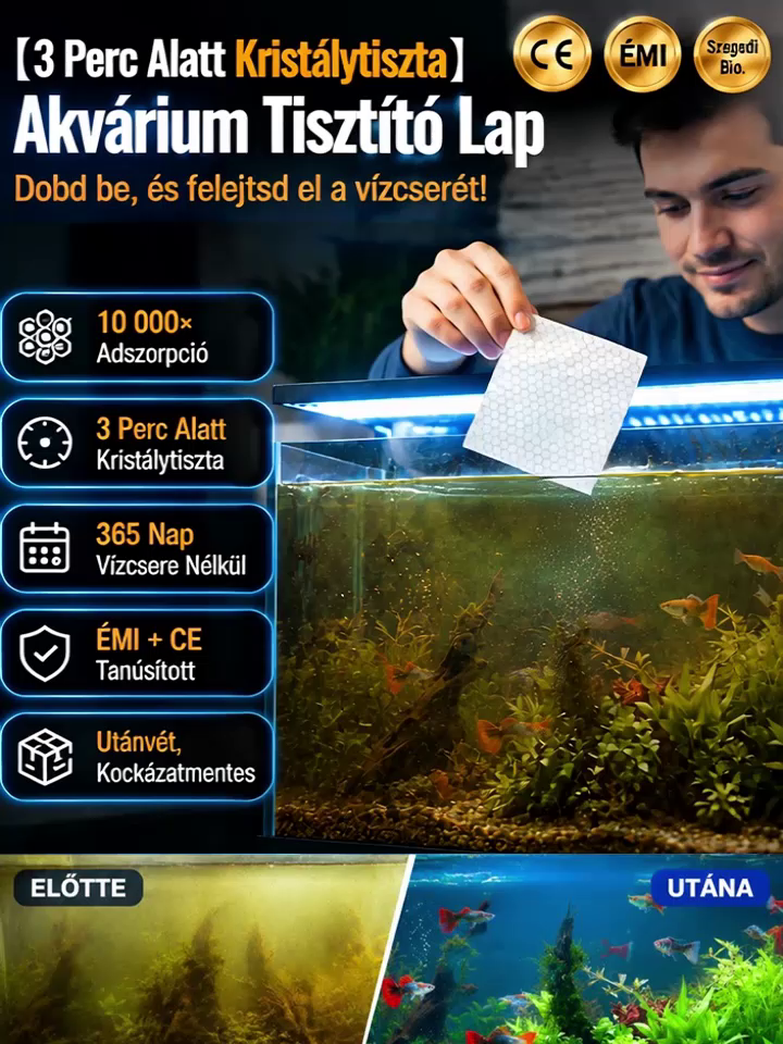 🐟【3 perc tiszta és átlátszó】Akvárium tisztító papír | 365 Nap Vízcsere Nélkül | 10.000x Adszorpció- Kristálytiszta Víz Azonnal 💧