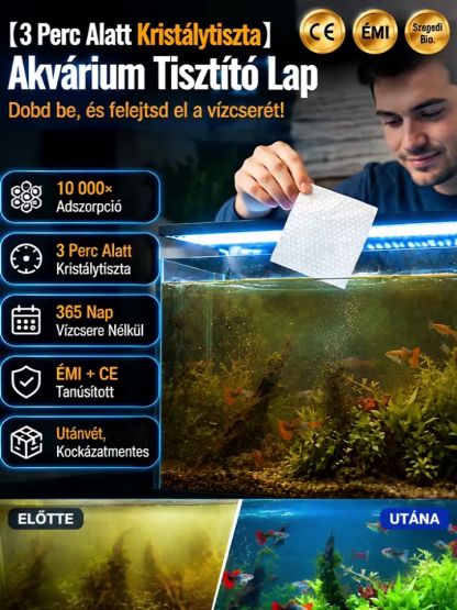 🐟【3 perc tiszta és átlátszó】Akvárium tisztító papír | 365 Nap Vízcsere Nélkül | 10.000x Adszorpció- Kristálytiszta Víz Azonnal 💧