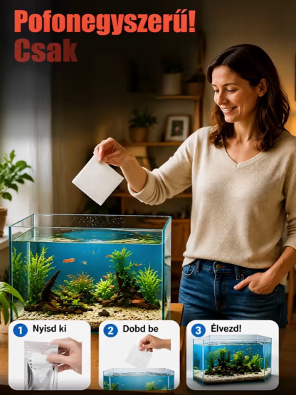 🐟【3 perc tiszta és átlátszó】Akvárium tisztító papír | 365 Nap Vízcsere Nélkül | 10.000x Adszorpció- Kristálytiszta Víz Azonnal 💧
