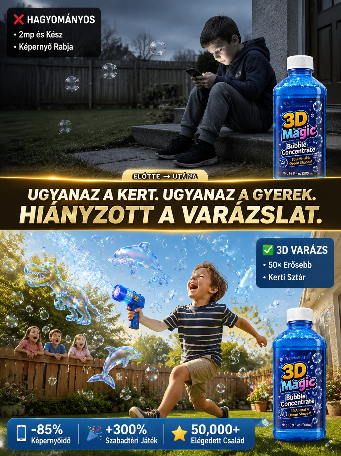 🌈Varázslatos buborékkoncentrátum| 100+ Forma, Nem Hagy Foltot- Készíts 38 Liter Óriásbuborékot (Minden Géphez)🦄