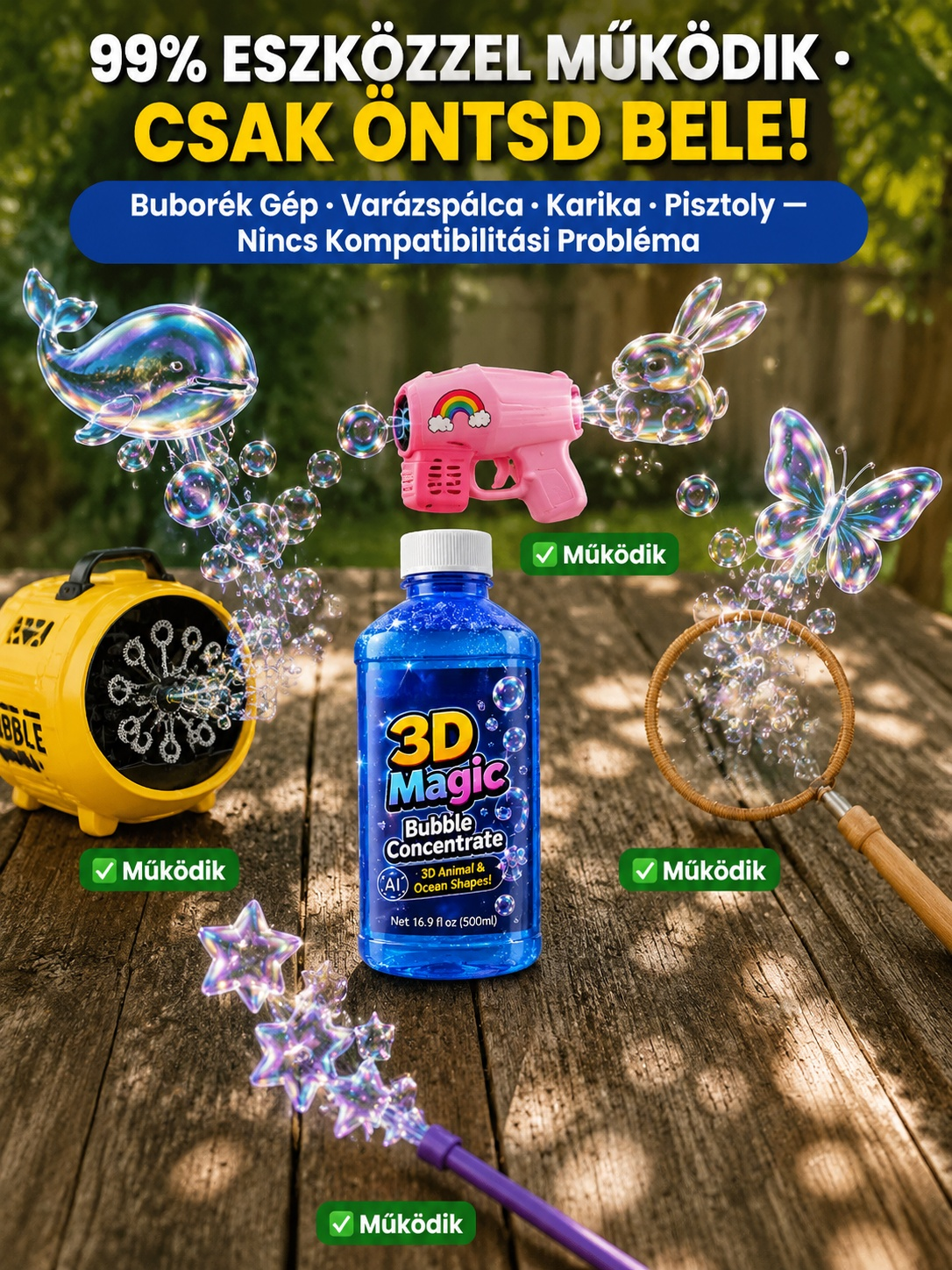 🌈Varázslatos buborékkoncentrátum| 100+ Forma, Nem Hagy Foltot- Készíts 38 Liter Óriásbuborékot (Minden Géphez)🦄