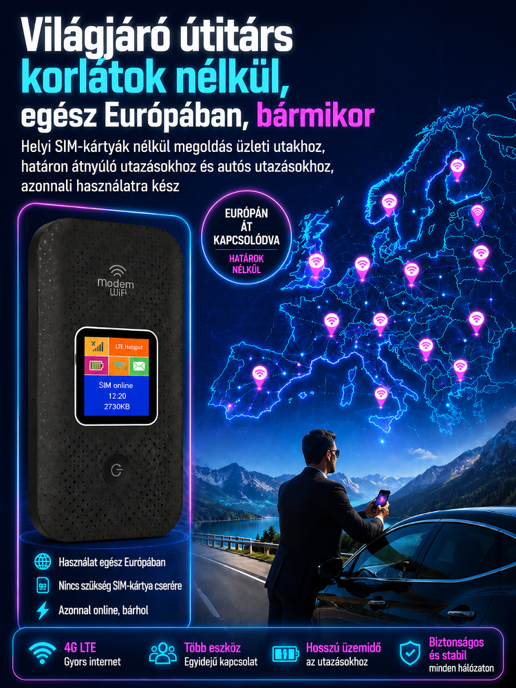🚀Teljes lefedettségű mobil WiFi, sebességkorlátozás nélkül, nagy sebességű 4G/5G hálózat| Tökéletes Gaming és Utazás🌟