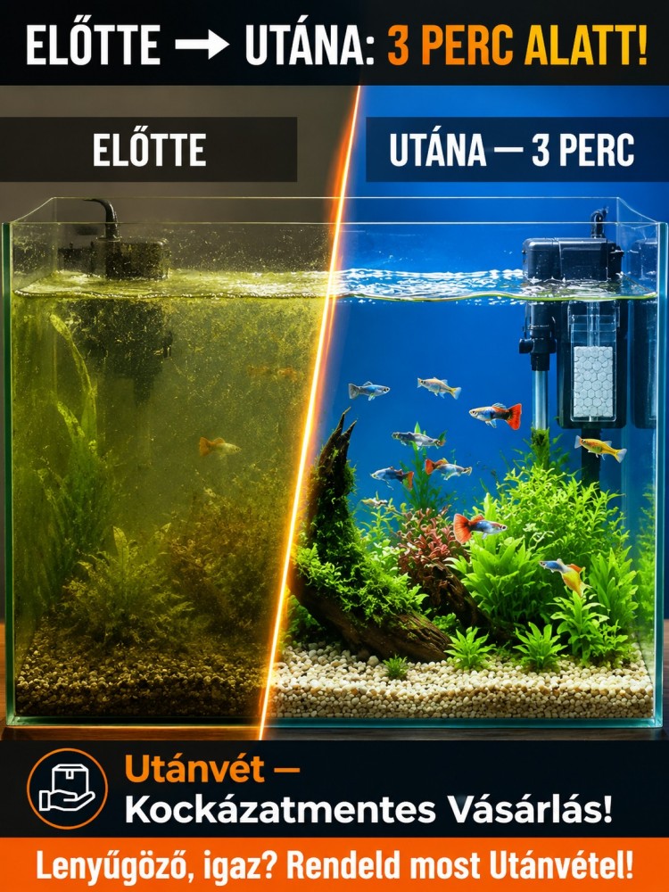 🐟【3 perc tiszta és átlátszó】Akvárium tisztító papír | 365 Nap Vízcsere Nélkül | 10.000x Adszorpció- Kristálytiszta Víz Azonnal 💧