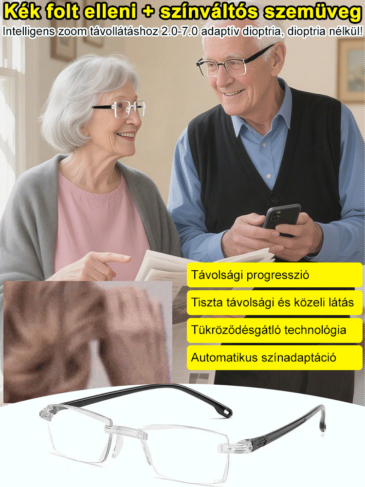👓(Ma 50% OFF)Kékszűrős, színt változtató olvasószemüveg(13g)– Távolra és Közelre
