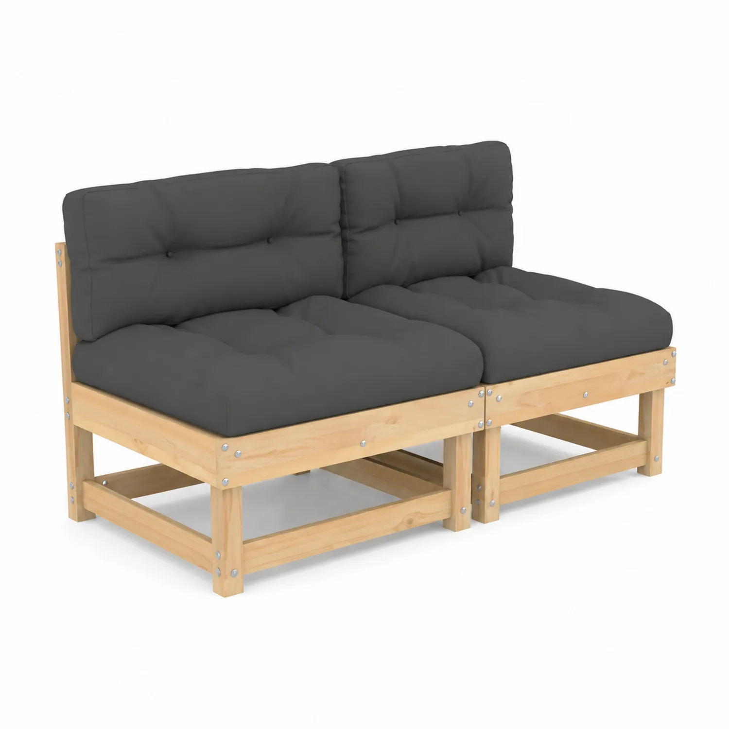Divano Modulare in Legno con Cuscini in Poliestere Antracite